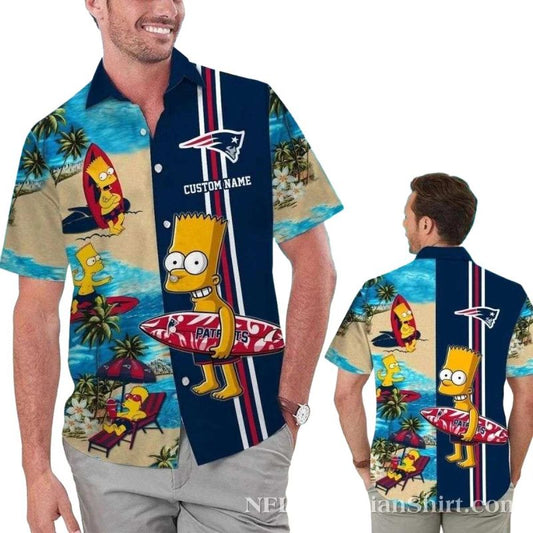 Personalized New England Patriots Simpsons Surfing Funny Hawaiian Shirt - Moonbestprint
