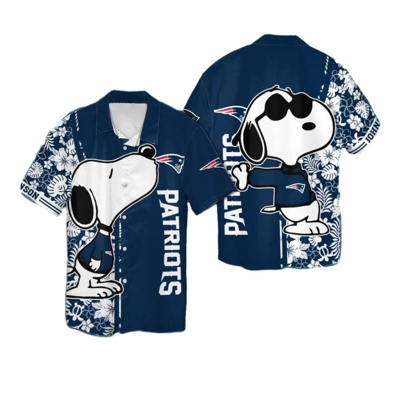 Personalized New England Patriots Snoopy Floral Hawaiian Shirt - Moonbestprint