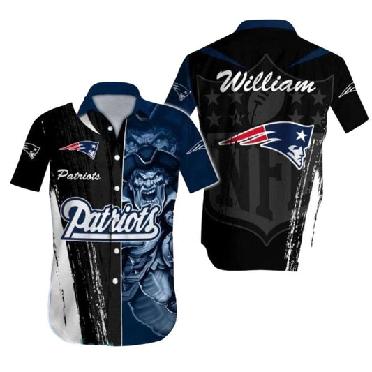 Personalized New England Patriots Spectral Mascot Black And White Hawaiian Shirt - Moonbestprint