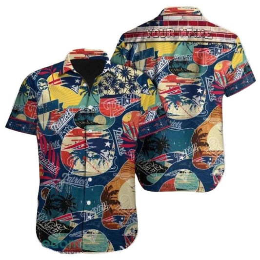 Personalized New England Patriots Sunset Helm Nautical Adventure Hawaiian Shirt - Moonbestprint