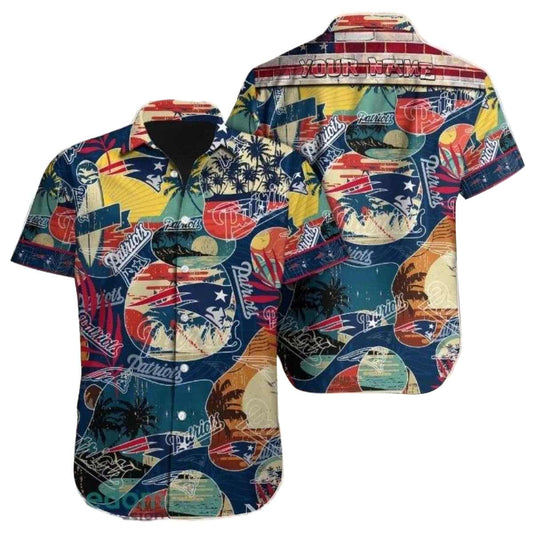 Personalized New England Patriots Sunset Helm Nautical Adventure Hawaiian Shirt - Moonbestprint