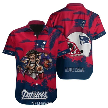 Personalized New England Patriots Sunset Warrior Mascot And Helmet Hawaiian Shirt - Moonbestprint