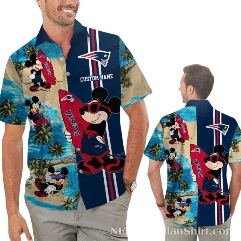 Personalized New England Patriots Surfing With Mickey Hawaiian Shirt - Moonbestprint