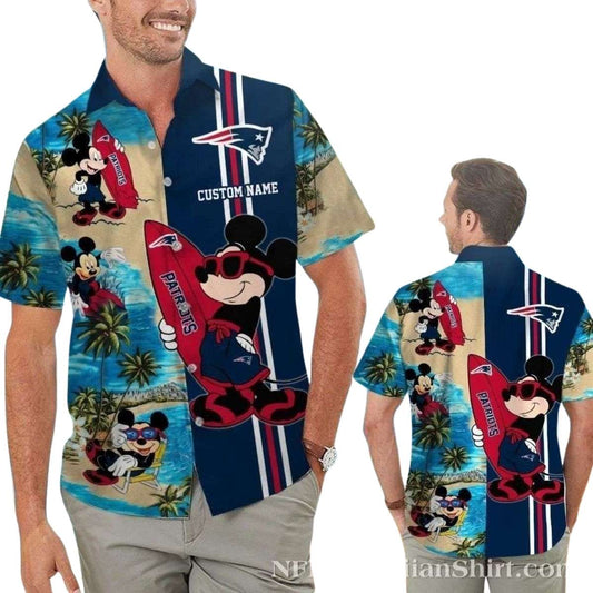 Personalized New England Patriots Surfing With Mickey Hawaiian Shirt - Moonbestprint
