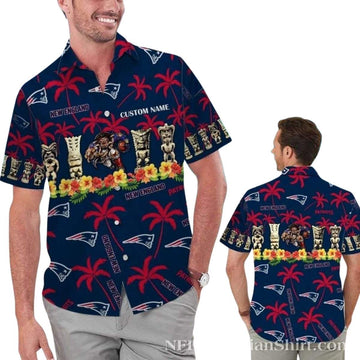 Personalized New England Patriots Tiki Totem Coconut Tree Pattern Hawaiian Shirt - Moonbestprint