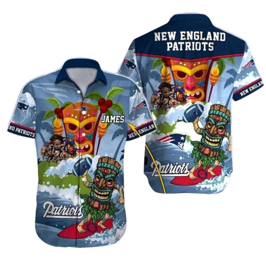 Personalized New England Patriots Tiki Touchdown Surfing Hawaiian Shirt - Moonbestprint
