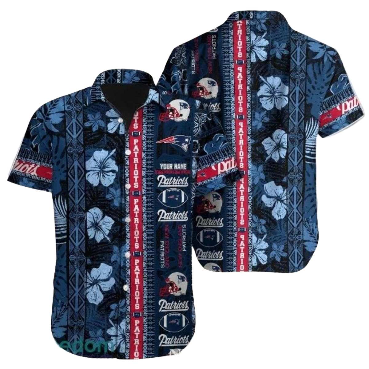 Personalized New England Patriots Tribal Floral Hawaiian Shirt - Moonbestprint