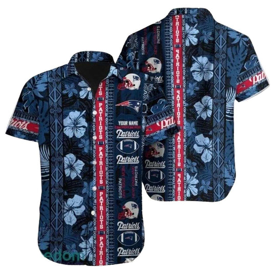 Personalized New England Patriots Tribal Floral Hawaiian Shirt - Moonbestprint