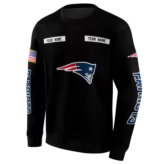 Personalized New England Patriots Us Flag Punisher Skull Black AOP Sweatshirt - Moonbestprint