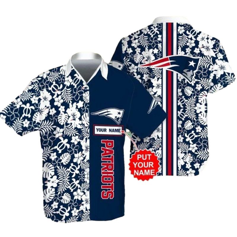 Personalized New England Patriots White Flower Navy Hawaiian Shirt - Moonbestprint