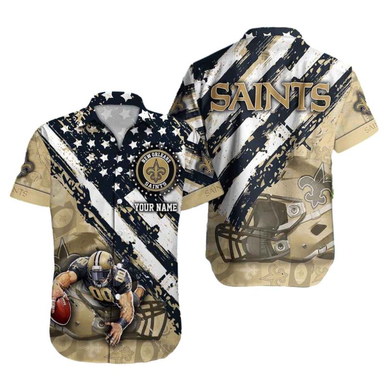 Personalized New Orleans Saints American Flag And Mascot Hawaiian Shirt - Moonbestprint