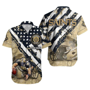 Personalized New Orleans Saints American Flag And Mascot Hawaiian Shirt - Moonbestprint