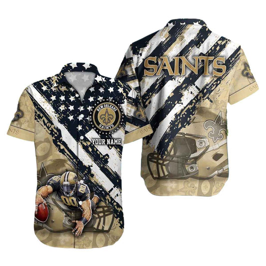Personalized New Orleans Saints American Flag And Mascot Hawaiian Shirt - Moonbestprint
