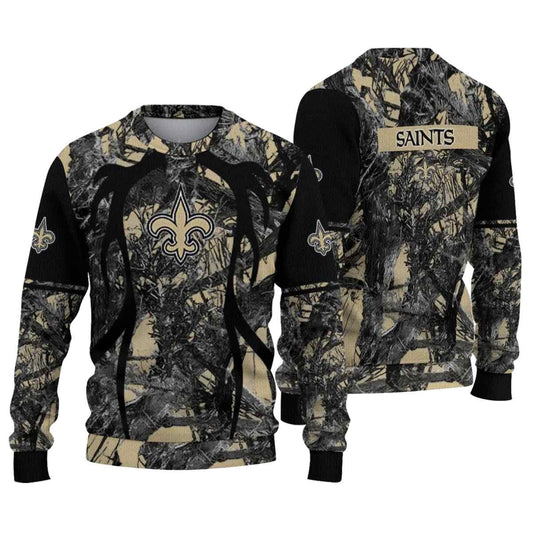 Personalized New Orleans Saints Antlers Pattern Gold Black AOP Sweatshirt - Moonbestprint