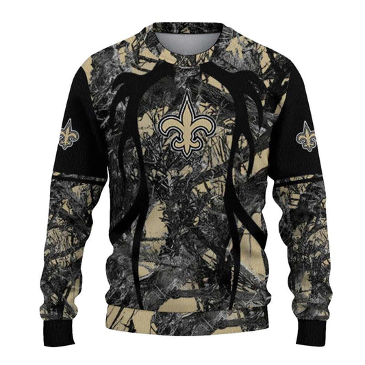 Personalized New Orleans Saints Antlers Pattern Gold Black AOP Sweatshirt - Moonbestprint