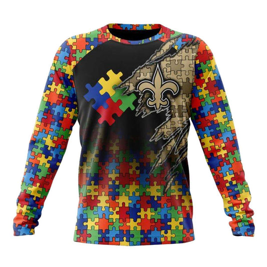 Personalized New Orleans Saints Autism Awareness Design AOP Sweatshirt - Moonbestprint