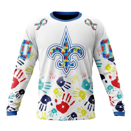 Personalized New Orleans Saints Autism Awareness Hands AOP Sweatshirt - Moonbestprint