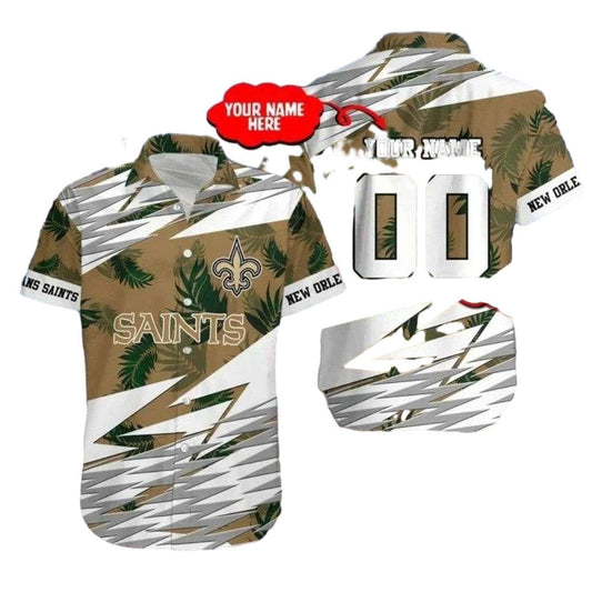 Personalized New Orleans Saints Camo Palm Tropical Hawaiian Shirt - Moonbestprint