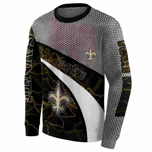 Personalized New Orleans Saints Hexagonal Mesh Gold Black Gray AOP Sweatshirt - Moonbestprint