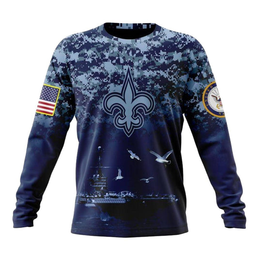 Personalized New Orleans Saints Honor US Navy Veterans AOP Sweatshirt - Moonbestprint