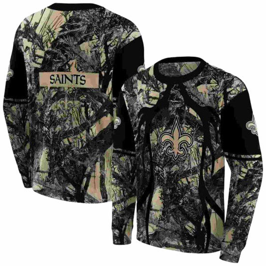 Personalized New Orleans Saints Hunting Theme Gold Black AOP Sweatshirt - Moonbestprint