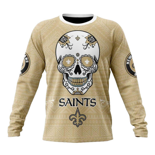Personalized New Orleans Saints Kits For Dia De Muertos Gold AOP Sweatshirt - Moonbestprint