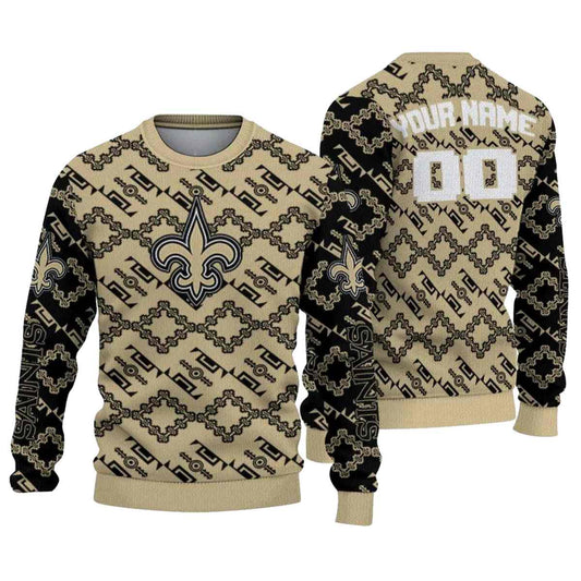 Personalized New Orleans Saints Lattice Gridwork Gold AOP Sweatshirt - Moonbestprint