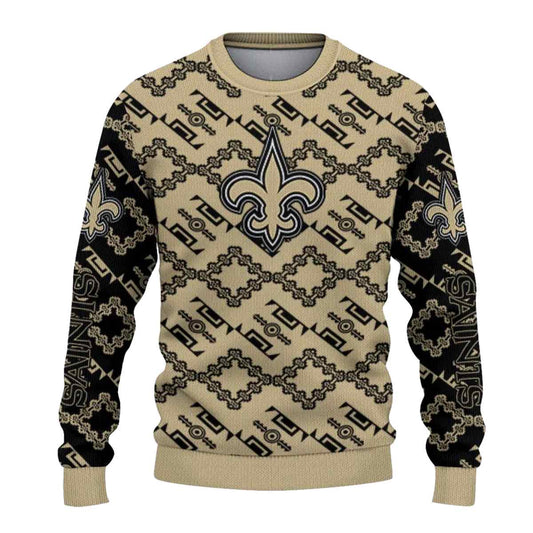 Personalized New Orleans Saints Lattice Gridwork Gold AOP Sweatshirt - Moonbestprint