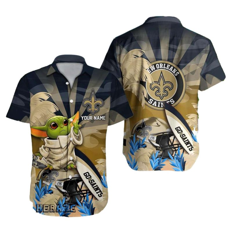 Personalized New Orleans Saints Logo And Baby Yoda Hawaiian Shirt - Moonbestprint