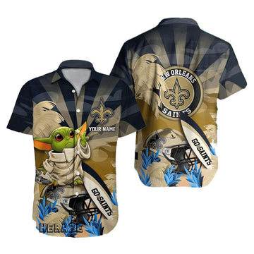 Personalized New Orleans Saints Logo And Baby Yoda Hawaiian Shirt - Moonbestprint