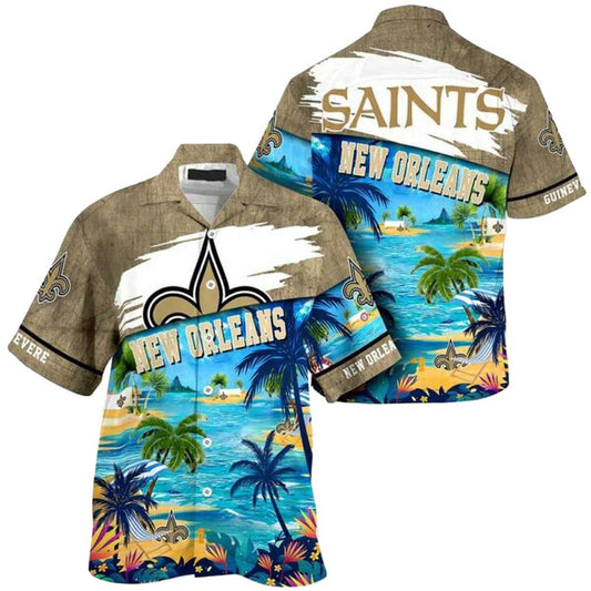 Personalized New Orleans Saints Logo And Beach Hawaiian Shirt - Moonbestprint