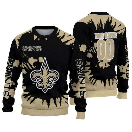 Personalized New Orleans Saints Logo And Burst Swirl Gold Black AOP Sweatshirt - Moonbestprint