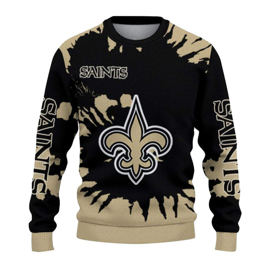 Personalized New Orleans Saints Logo And Burst Swirl Gold Black AOP Sweatshirt - Moonbestprint
