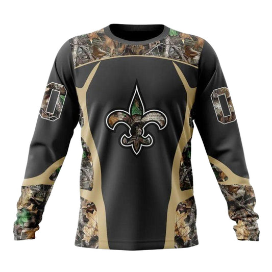 Personalized New Orleans Saints Logo And Camo Hunting AOP Sweatshirt - Moonbestprint