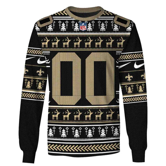 Personalized New Orleans Saints Logo And Christmas Pattern Black AOP Sweatshirt - Moonbestprint