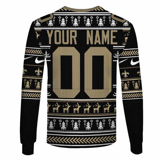 Personalized New Orleans Saints Logo And Christmas Pattern Black AOP Sweatshirt - Moonbestprint