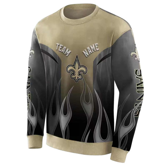 Personalized New Orleans Saints Logo And Flame Design Gold AOP Sweatshirt - Moonbestprint