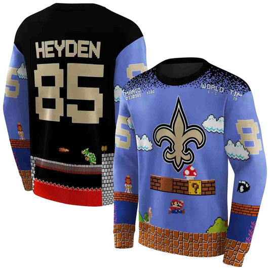Personalized New Orleans Saints Logo And Mario Blue Black AOP Sweatshirt - Moonbestprint