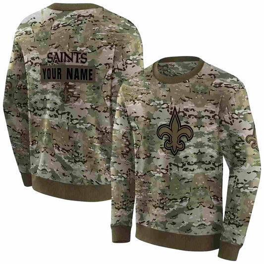 Personalized New Orleans Saints Logo And Military Pattern AOP Sweatshirt - Moonbestprint