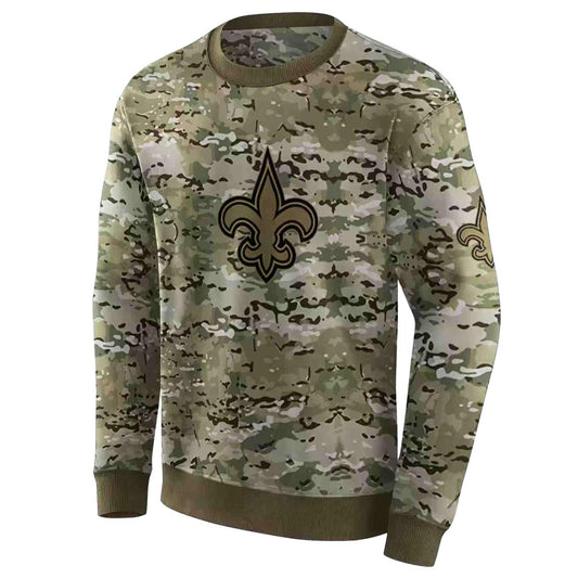 Personalized New Orleans Saints Logo And Military Pattern AOP Sweatshirt - Moonbestprint