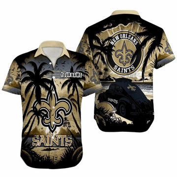 Personalized New Orleans Saints Logo Helmet And Car Coconut Hawaiian Shirt - Moonbestprint