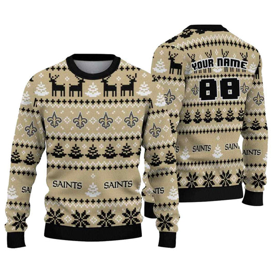 Personalized New Orleans Saints Logo In My Heart Christmas Pattern Gold AOP Sweatshirt - Moonbestprint