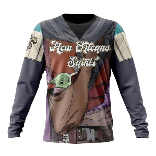 Personalized New Orleans Saints Mandalorian And Baby Yoda AOP Sweatshirt - Moonbestprint
