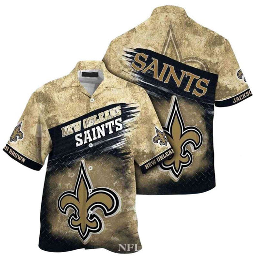 Personalized New Orleans Saints Metal Pattern Hawaiian Shirt - Moonbestprint