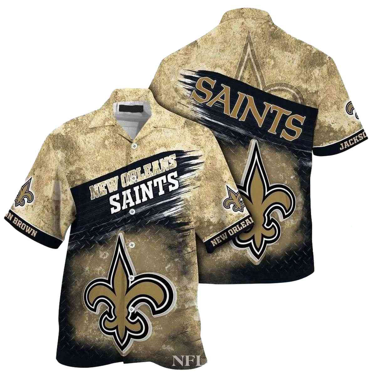 Personalized New Orleans Saints Metal Pattern Hawaiian Shirt - Moonbestprint