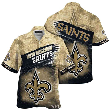 Personalized New Orleans Saints Metal Pattern Hawaiian Shirt - Moonbestprint