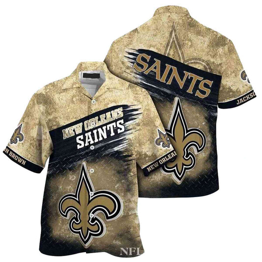 Personalized New Orleans Saints Metal Pattern Hawaiian Shirt - Moonbestprint