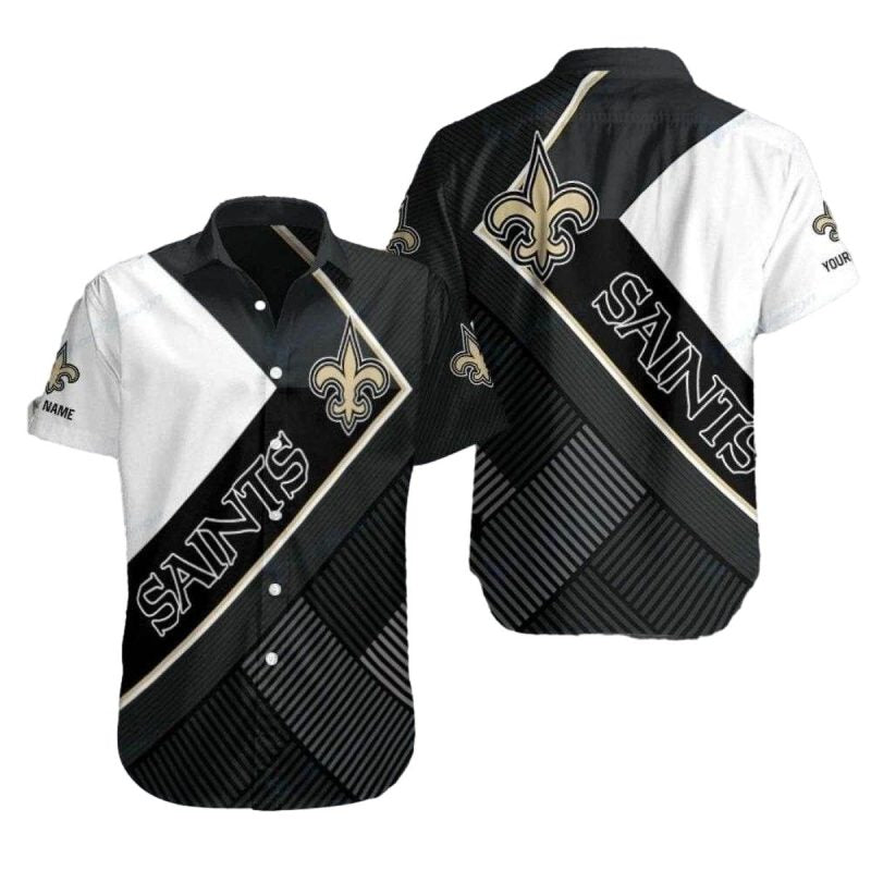 Personalized New Orleans Saints Monochrome Stripe Rush Hawaiian Shirt - Moonbestprint
