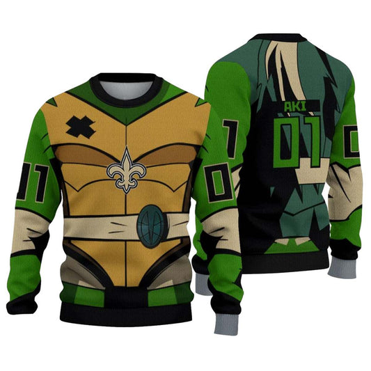 Personalized New Orleans Saints Ninja Turtle Cosplay AOP Sweatshirt - Moonbestprint