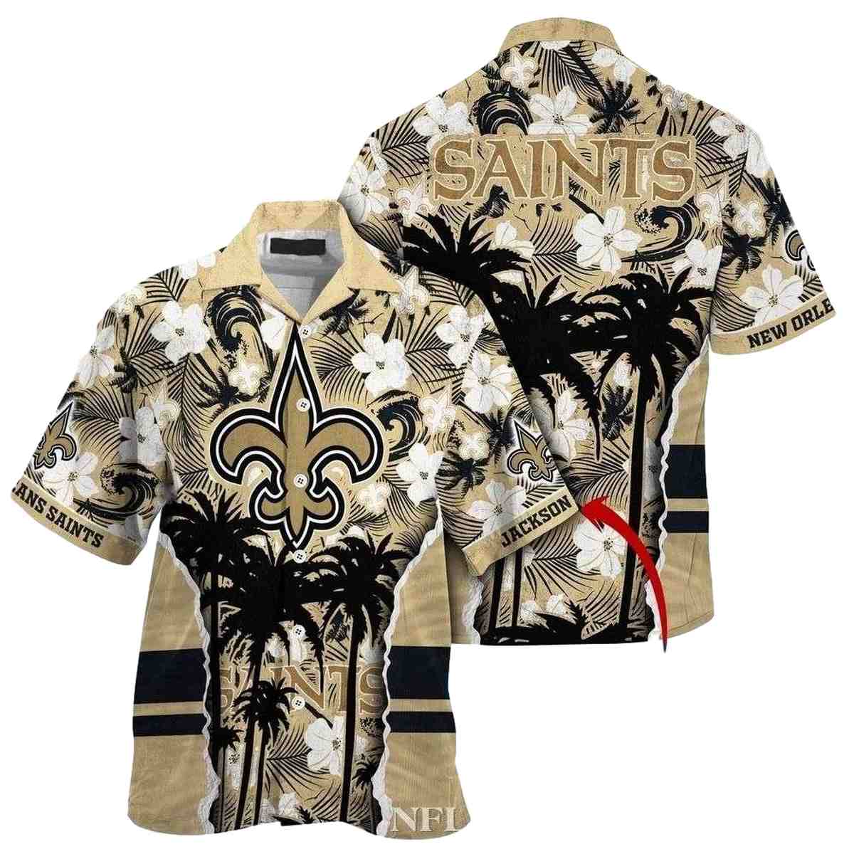 Personalized New Orleans Saints Palm Coconut Shadows Hawaiian Shirt - Moonbestprint